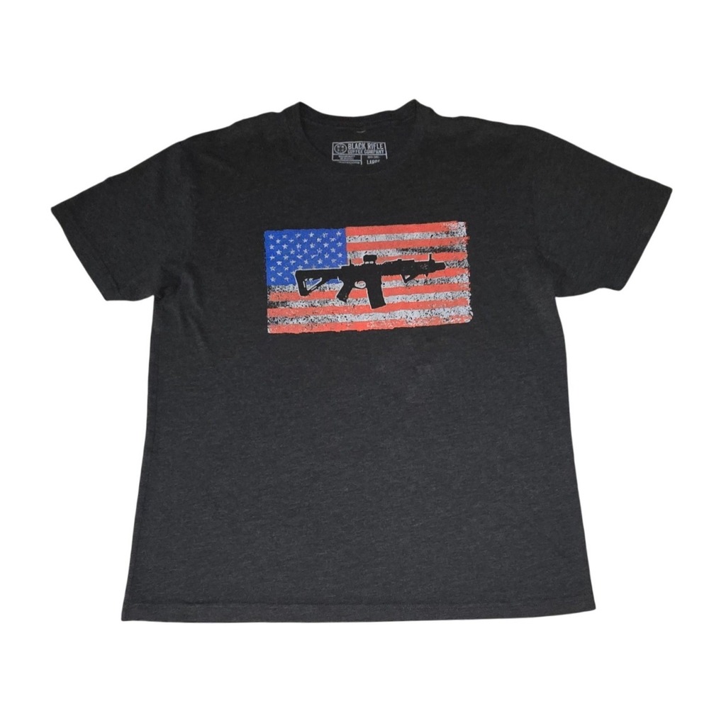 Black Rifle Coffee Mens AR-15 American Flag Graphic T-Shirt Charcoal L REPAIRED - Picture 5 of 9